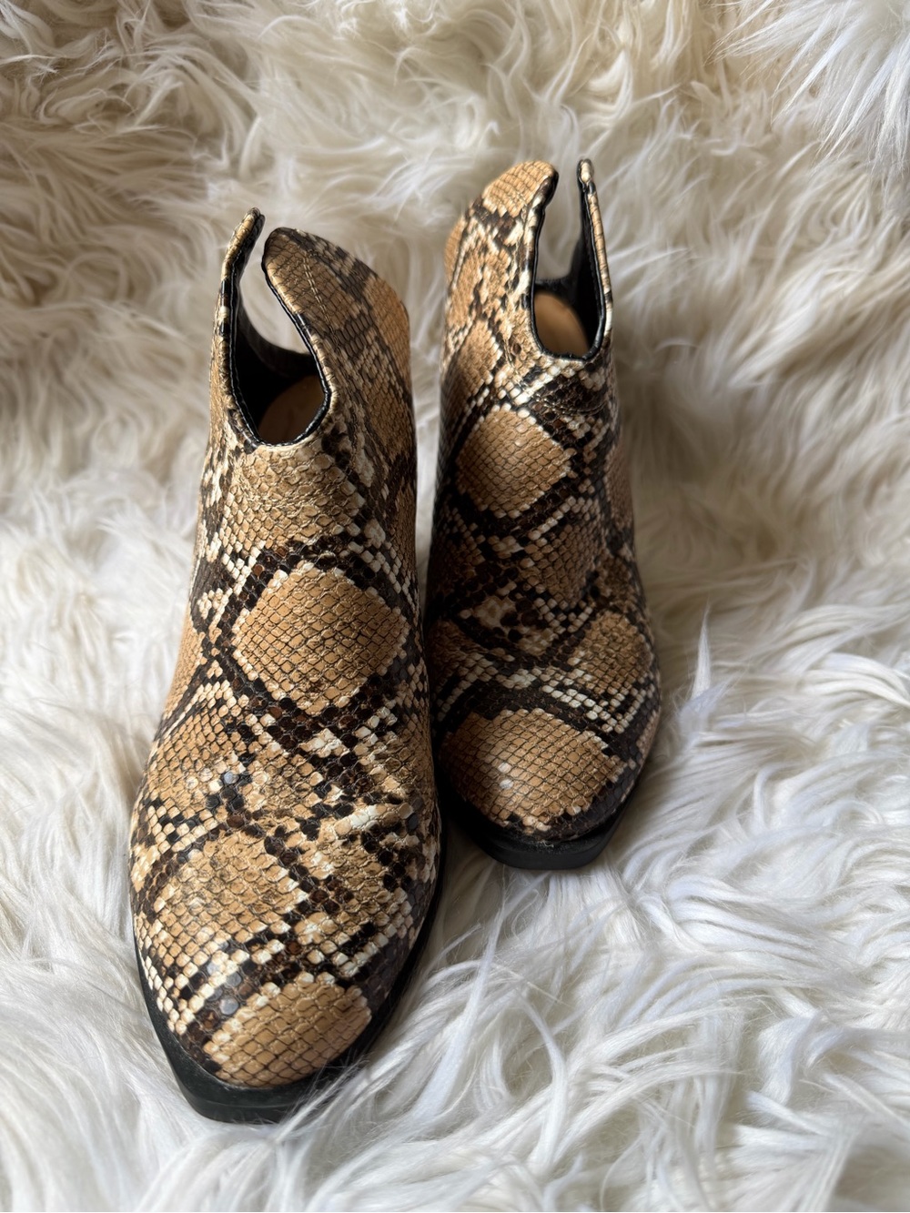 Qupid Snake-Print Ankle Booties in Tan and Brown